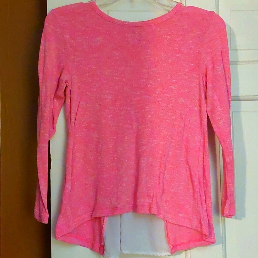Total Girl Pink Blouse w/chiffon inset, Color: Pink w/silver sparkl,Size M 10/12